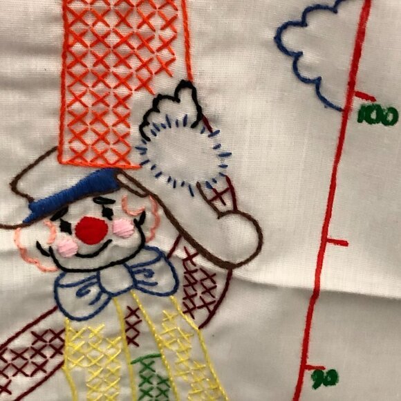 Vintage Hand-Crafted Embroidered & Cross Stitch Height Chart - Clown & Balloons - Picture 6 of 10